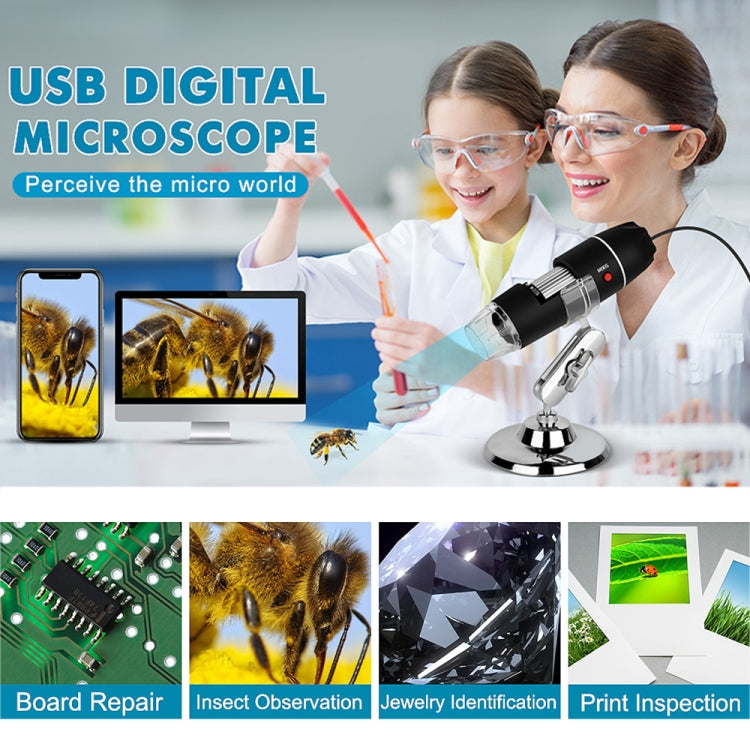 1600X Magnifier HD Image Sensor 3 in 1 USB Digital Microscope with 8 LED & Professional Stand (Black) - Digital Microscope by PMC Jewellery | Online Shopping South Africa | PMC Jewellery | Buy Now Pay Later Mobicred