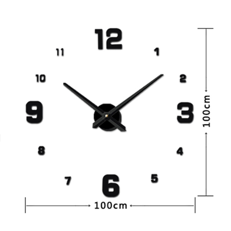 Bedroom Home Decoration Mirrored Number Frameless Large 3D DIY Wall Sticker Mute Clock, Size: 100*100cm(Black) - DIY Clocks by PMc TechLife | Online Shopping South Africa | PMc TechLife | Buy Now Pay Later Mobicred