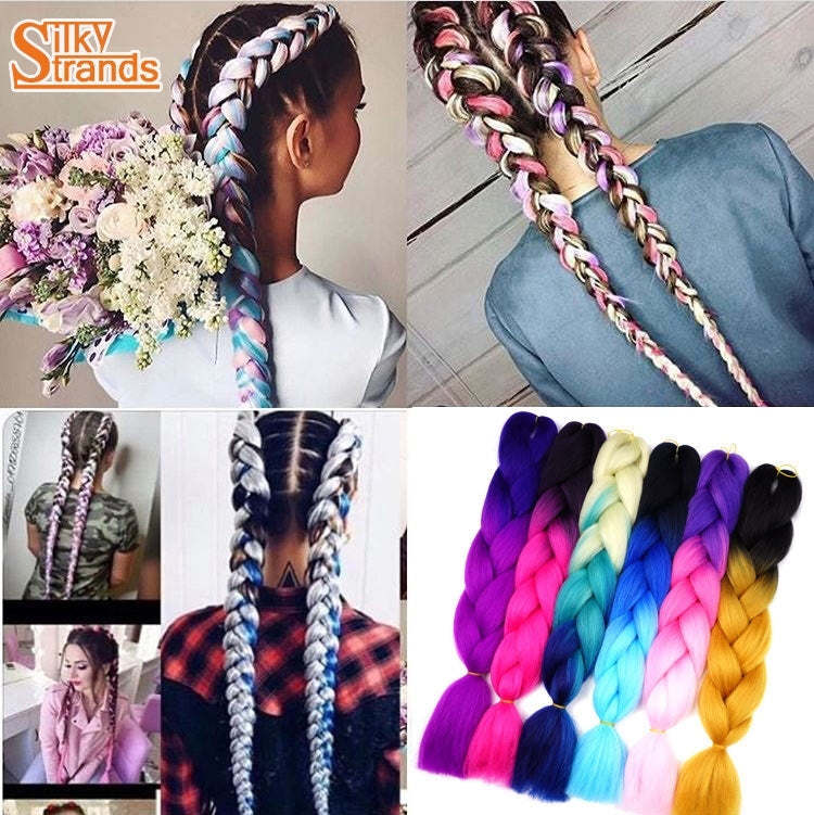 Fashion Color Gradient Individual Braid Wigs Chemical Fiber Big Braids, Length: 60cm(28Black+Pink+Lake Blue) - free shipping - PMC TechLife - Order now!