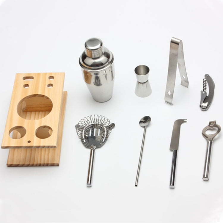 9 in 1 Stainless Steel Cocktail Shaker Tools Set with Wooden Mount, Capacity: 550ml - Bartending Tools by PMC TechLife | Online Shopping South Africa | PMC TechLife | Buy Now Pay Later Mobicred