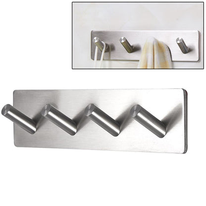 Stainless Steel Four Oblique Row Hook Bathroom Non-perforated Storage Clothes Rack - Hook by PMC Jewellery | Online Shopping South Africa | PMC Jewellery | Buy Now Pay Later Mobicred