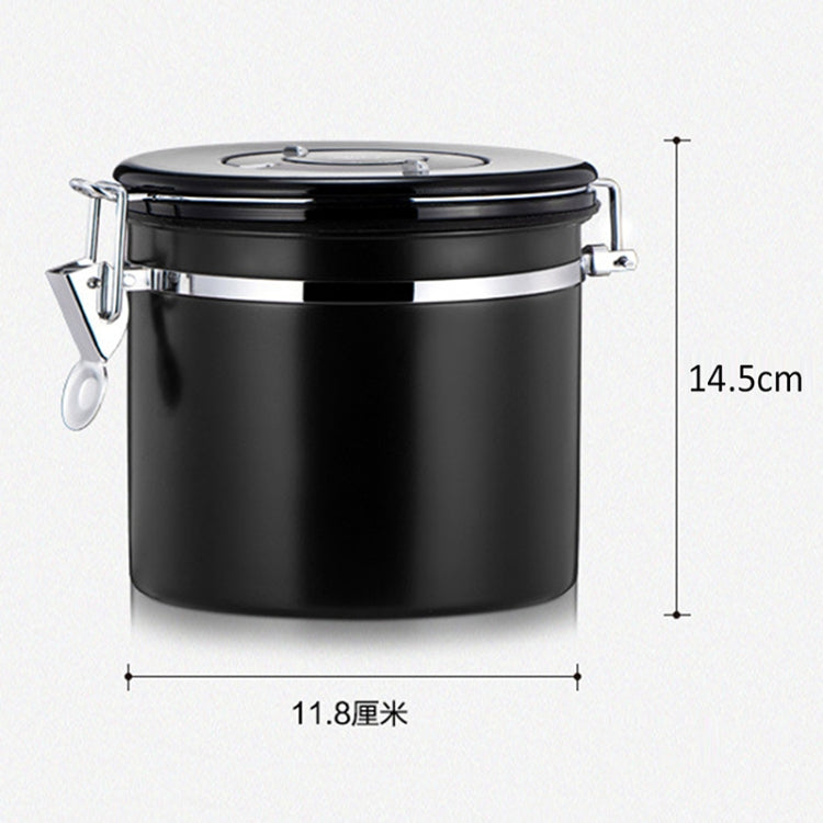 1200ml Stainless Steel Sealed Food Coffee Grounds Bean Storage Container with Built-in CO2 Gas Vent Valve & Calendar (Black) - Coffee Machine & Accessories by PMC TechLife | Online Shopping South Africa | PMC TechLife | Buy Now Pay Later Mobicred