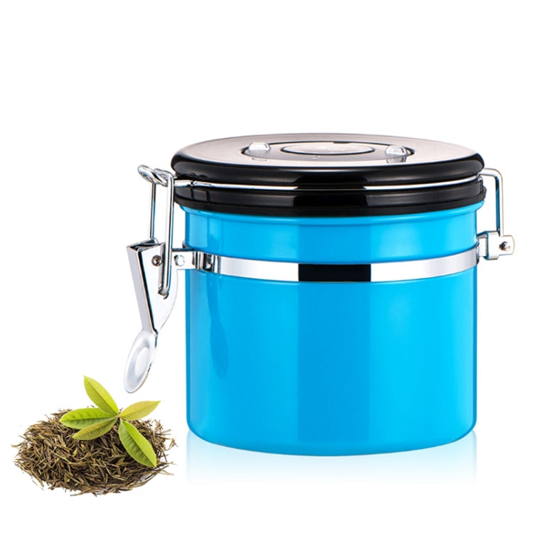 1200ml Stainless Steel Sealed Food Coffee Grounds Bean Storage Container with Built-in CO2 Gas Vent Valve & Calendar (Blue) - Coffee Tools by PMC TechLife | Online Shopping South Africa | PMC TechLife | Buy Now Pay Later Mobicred
