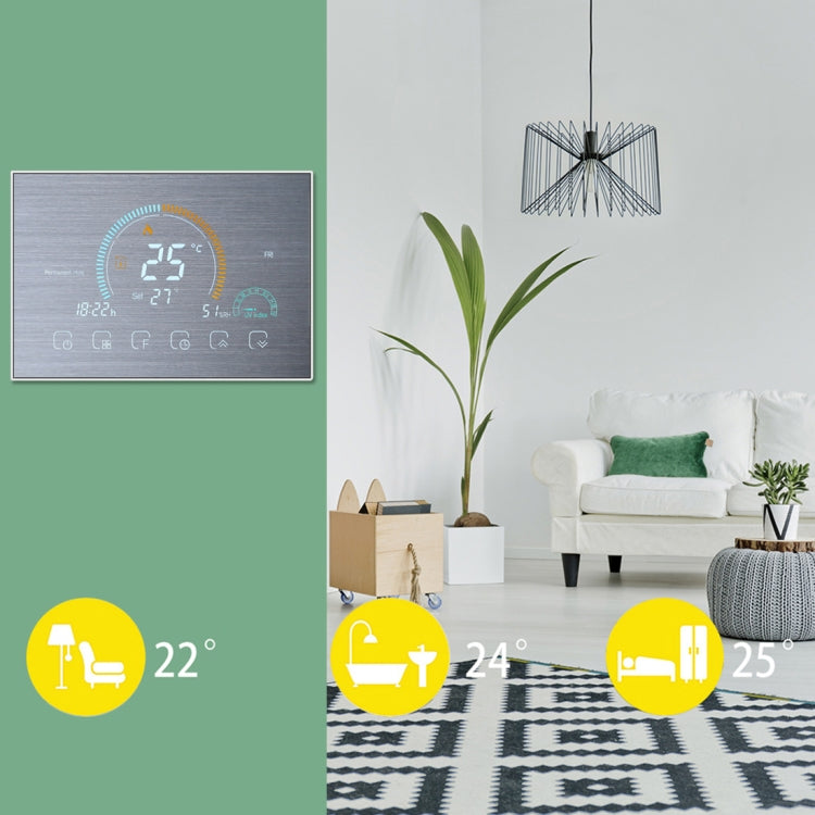 BHT-8000-GCLW-SS Brushed Stainless Steel Mirror Controlling Water/Gas Boiler Heating Energy-saving and Environmentally-friendly Smart Home Negative Display LCD Screen Round Room Thermostat with WiFi - Thermostat & Thermometer by PMC Jewellery | Online Shopping South Africa | PMC Jewellery | Buy Now Pay Later Mobicred