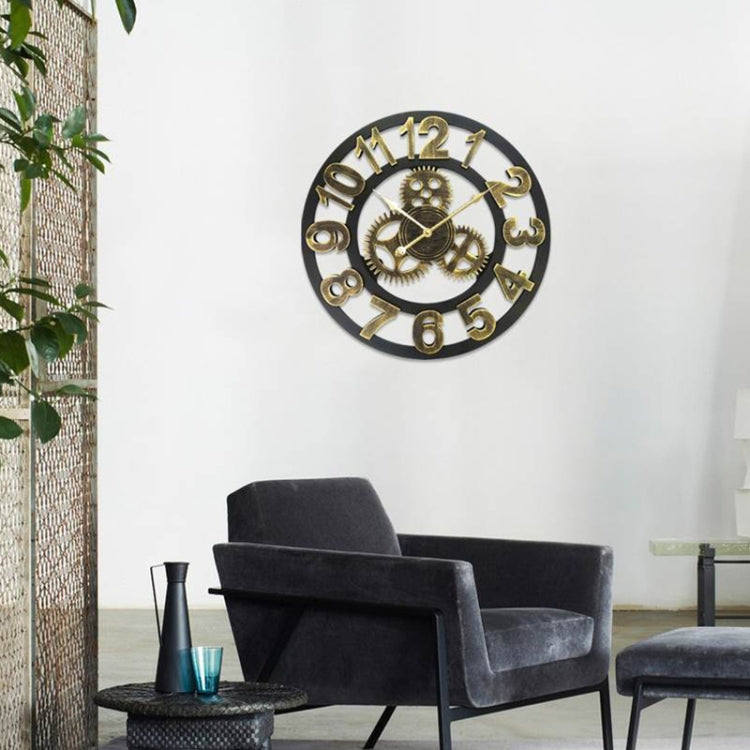 Retro Wooden Round Single-sided Gear Clock Number Wall Clock, Diameter: 58cm (Gold) - Wall Clock by PMc TechLife | Online Shopping South Africa | PMc TechLife | Buy Now Pay Later Mobicred
