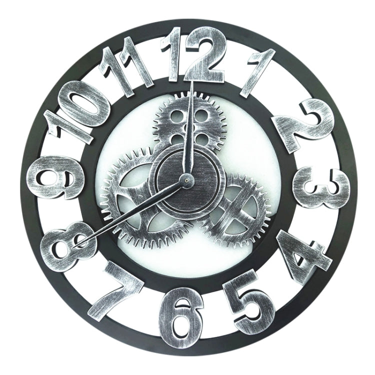 Retro Wooden Round Single-sided Gear Clock Number Wall Clock, Diameter: 58cm (Silver) - Wall Clock by PMc TechLife | Online Shopping South Africa | PMc TechLife | Buy Now Pay Later Mobicred