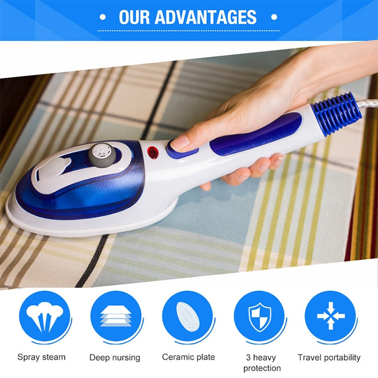 Multifunction Household Handheld Steamer Travel Portable Hand - Held Steam Hanging Hot Machine Ceramic Bottom with Flannelette Brush & Hair Brush & Measuring Cup,EU Plug(Blue) - free shipping - PMC TechLife - Order now!