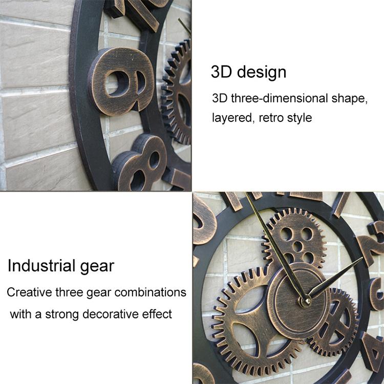 Retro Wooden Round Single-sided Gear Clock Arabic Number Wall Clock, Diameter: 70cm (Gold) - free shipping - PMC TechLife - Order now!