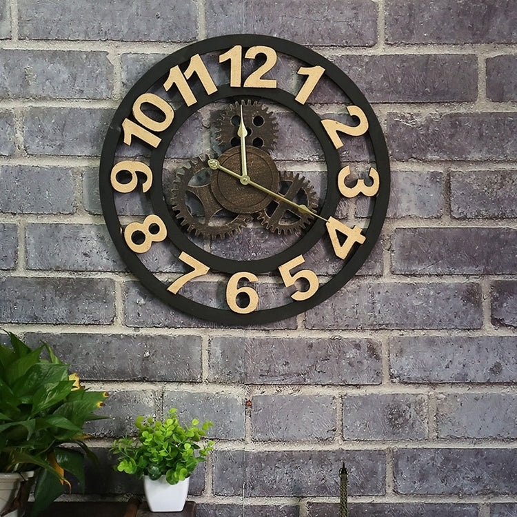 Originality American Industrial Style Wood Vintage Old Gear Wall Clock (Gold) - Wall Clock by PMC Jewellery | Online Shopping South Africa | PMC Jewellery | Buy Now Pay Later Mobicred