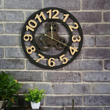 Originality American Industrial Style Wood Vintage Old Gear Wall Clock (Gold) - Wall Clock by PMC Jewellery | Online Shopping South Africa | PMC Jewellery | Buy Now Pay Later Mobicred