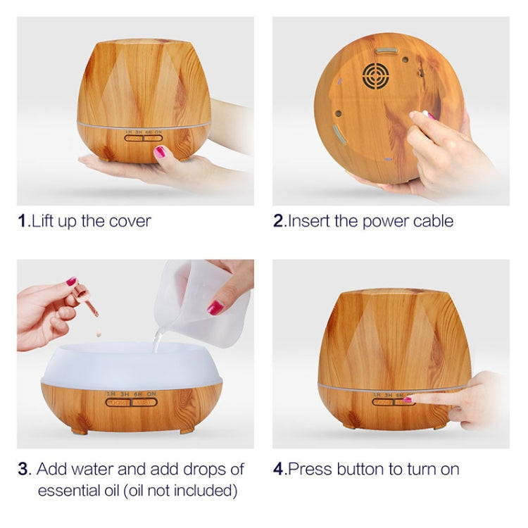 Diamond Wood Grain Remote Control Ultrasonic Humidifier Aromatherapy Machine Automatic Alcohol Sprayer with LED Lights, Capacity: 400mL, AU Plug (Light Wood Color) - free shipping - PMC TechLife - Order now!