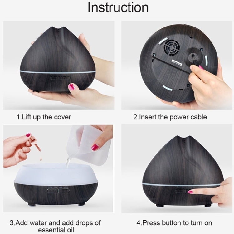 Peach Shape Wood Grain Remote Control Ultrasonic Humidifier Aromatherapy Machine Automatic Alcohol Sprayer with LED Lights, Capacity: 400mL, AU Plug (Dark Wood Color) - free shipping - PMC TechLife - Order now!