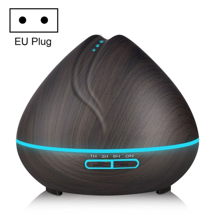 Peach Shape Wood Grain Remote Control Ultrasonic Humidifier Aromatherapy Machine Automatic Alcohol Sprayer with LED Lights, Capacity: 400mL, EU Plug (Dark Wood Color) - free shipping - PMC TechLife - Order now!