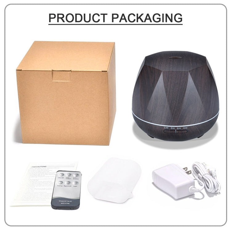 Diamond Wood Grain Remote Control Ultrasonic Humidifier Aromatherapy Machine Automatic Alcohol Sprayer with LED Lights, Capacity: 400mL, US Plug (Dark Wood Color) - free shipping - PMC TechLife - Order now!