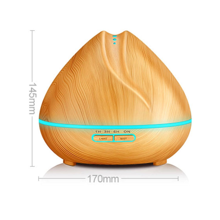Peach Shape Wood Grain Remote Control Ultrasonic Humidifier Aromatherapy Machine Automatic Alcohol Sprayer with LED Lights, Capacity: 400mL, US Plug (Light Wood Color) - free shipping - PMC TechLife - Order now!