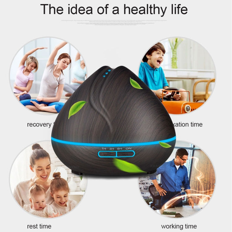 Peach Shape Wood Grain Remote Control Ultrasonic Humidifier Aromatherapy Machine Automatic Alcohol Sprayer with LED Lights, Capacity: 400mL, US Plug (Light Wood Color) - free shipping - PMC TechLife - Order now!