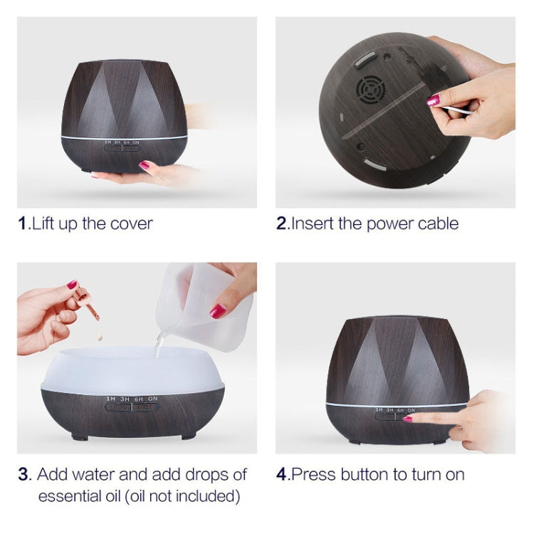 Diamond Wood Grain Remote Control Ultrasonic Humidifier Aromatherapy Machine Automatic Alcohol Sprayer with LED Lights, Capacity: 400mL, UK Plug (Dark Wood Color) - free shipping - PMC TechLife - Order now!