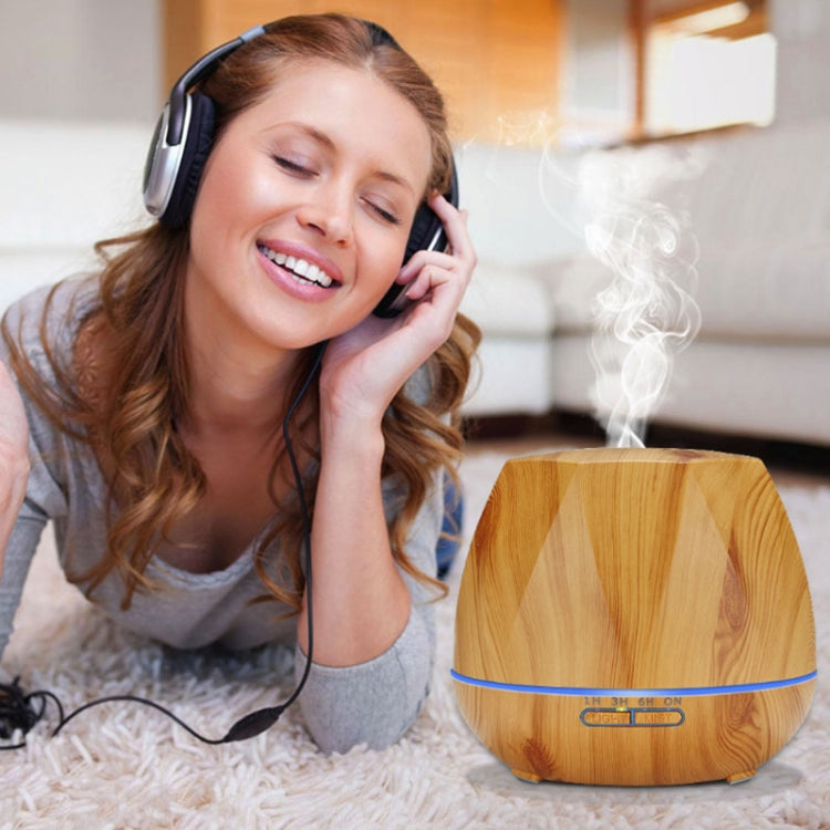 Diamond Wood Grain Remote Control Ultrasonic Humidifier Aromatherapy Machine Automatic Alcohol Sprayer with LED Lights, Capacity: 400mL, UK Plug (Dark Wood Color) - free shipping - PMC TechLife - Order now!