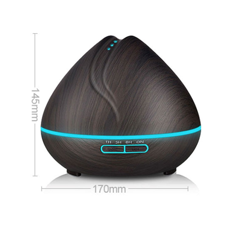 Peach Shape Wood Grain Remote Control Ultrasonic Humidifier Aromatherapy Machine Automatic Alcohol Sprayer with LED Lights, Capacity: 400mL, UK Plug (Dark Wood Color) - free shipping - PMC TechLife - Order now!