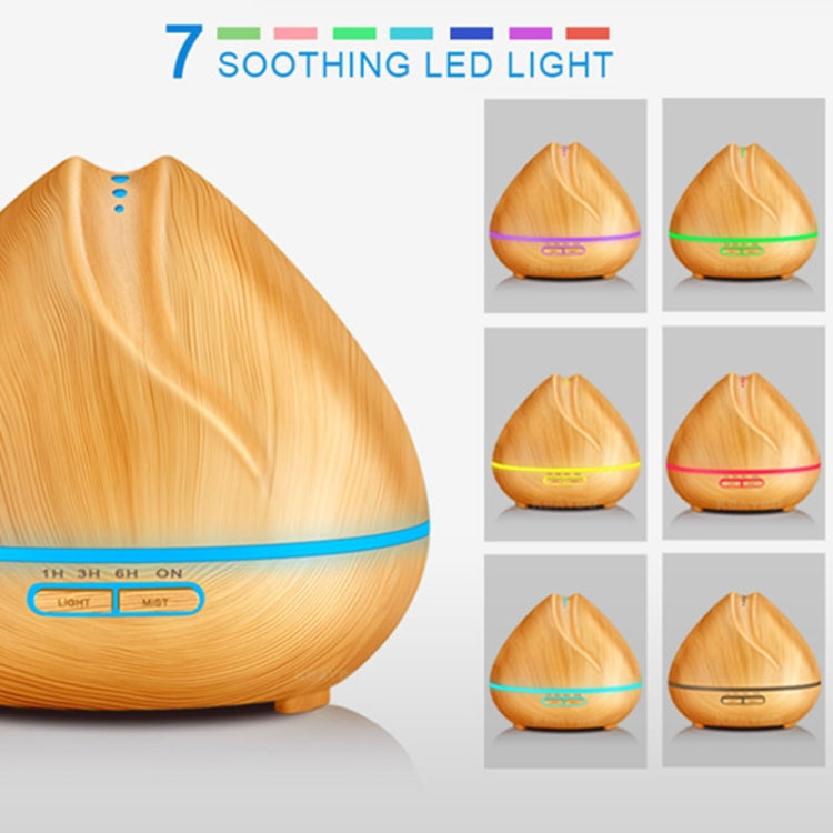 Peach Shape Wood Grain Remote Control Ultrasonic Humidifier Aromatherapy Machine Automatic Alcohol Sprayer with LED Lights, Capacity: 400mL, UK Plug (Dark Wood Color) - free shipping - PMC TechLife - Order now!