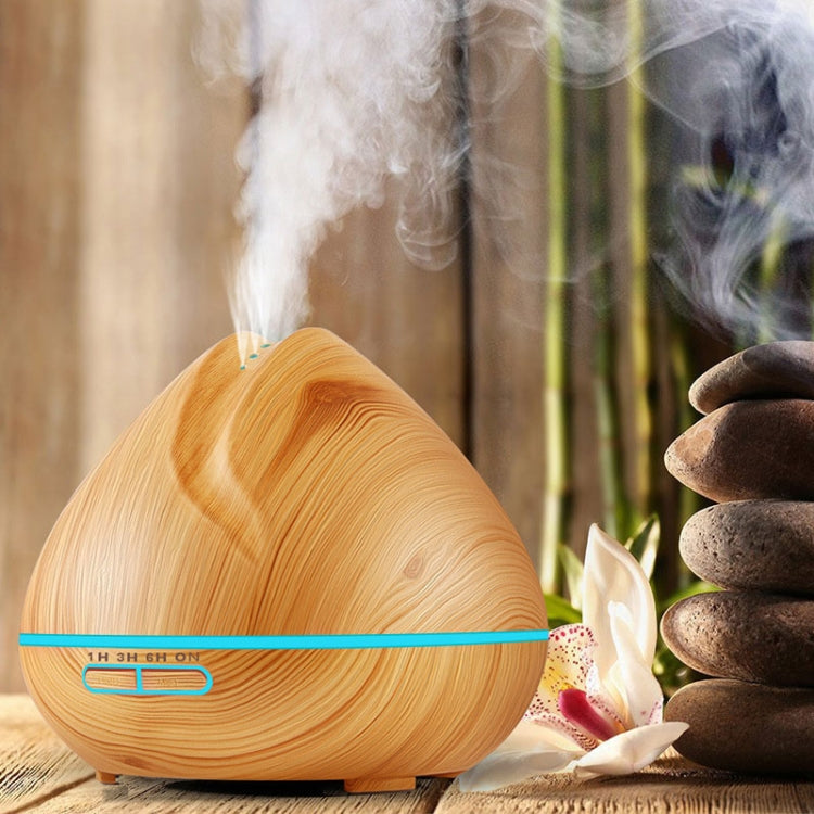 Peach Shape Wood Grain Remote Control Ultrasonic Humidifier Aromatherapy Machine Automatic Alcohol Sprayer with LED Lights, Capacity: 400mL, UK Plug (Dark Wood Color) - free shipping - PMC TechLife - Order now!