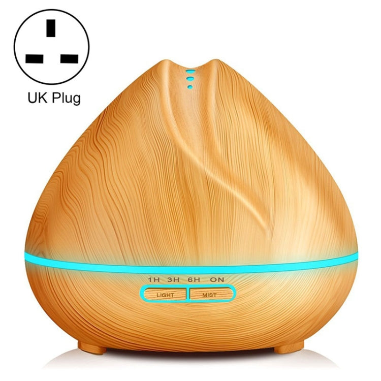 Peach Shape Wood Grain Remote Control Ultrasonic Humidifier Aromatherapy Machine Automatic Alcohol Sprayer with LED Lights, Capacity: 400mL, UK Plug (Light Wood Color) - free shipping - PMC TechLife - Order now!