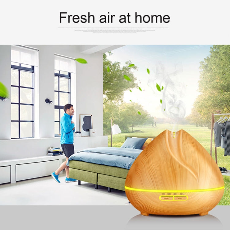 Peach Shape Wood Grain Remote Control Ultrasonic Humidifier Aromatherapy Machine Automatic Alcohol Sprayer with LED Lights, Capacity: 400mL, UK Plug (Light Wood Color) - free shipping - PMC TechLife - Order now!