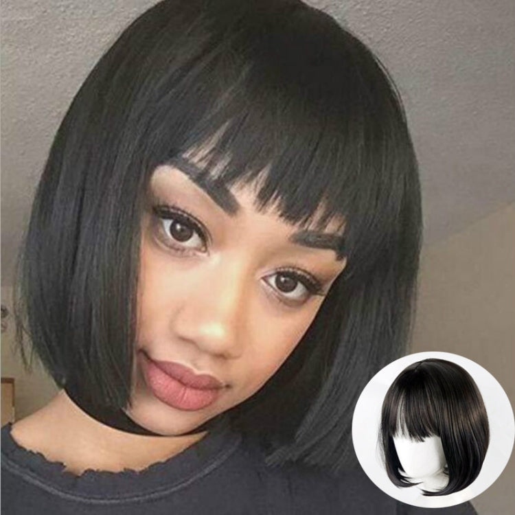 Neat Bang Bobo Short Straight Hair Wig Chemical Fiber Hair Headgear for Women (Black) - free shipping - PMC TechLife - Order now!