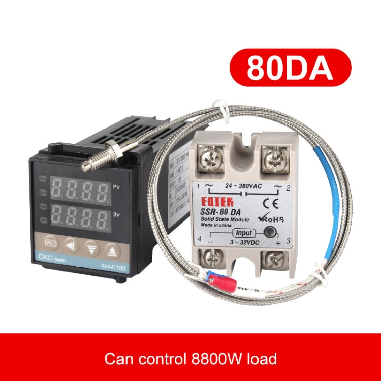 REX-C100 Thermostat + Thermocouple + SSR-80 DA Solid State Module Intelligent Temperature Control Kit - Components Kits by PMC Jewellery | Online Shopping South Africa | PMC Jewellery | Buy Now Pay Later Mobicred