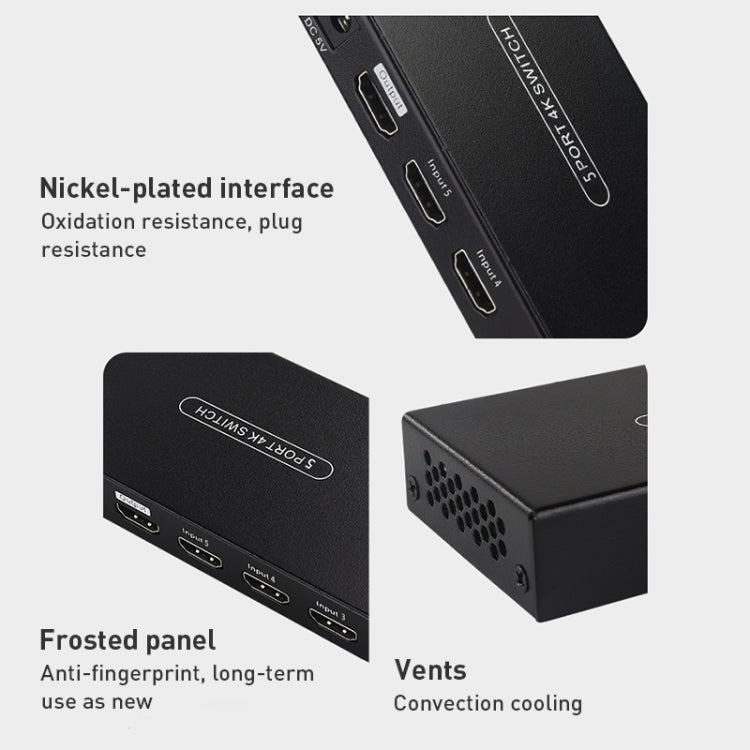 Measy SWH4651 4K 60Hz 5 In 1 Out HDMI Converter Switcher, Plug Type: EU Plug (Black) - free shipping - PMC Jewellery - Order now!