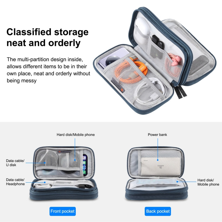 HAWEEL Electronic Organizer Double Layers Storage Bag for Cables, Charger, Power Bank, Phones, Earphones(Dark Blue) - Digital Storage Bag by HAWEEL | Online Shopping South Africa | PMC TechLife | Buy Now Pay Later Mobicred