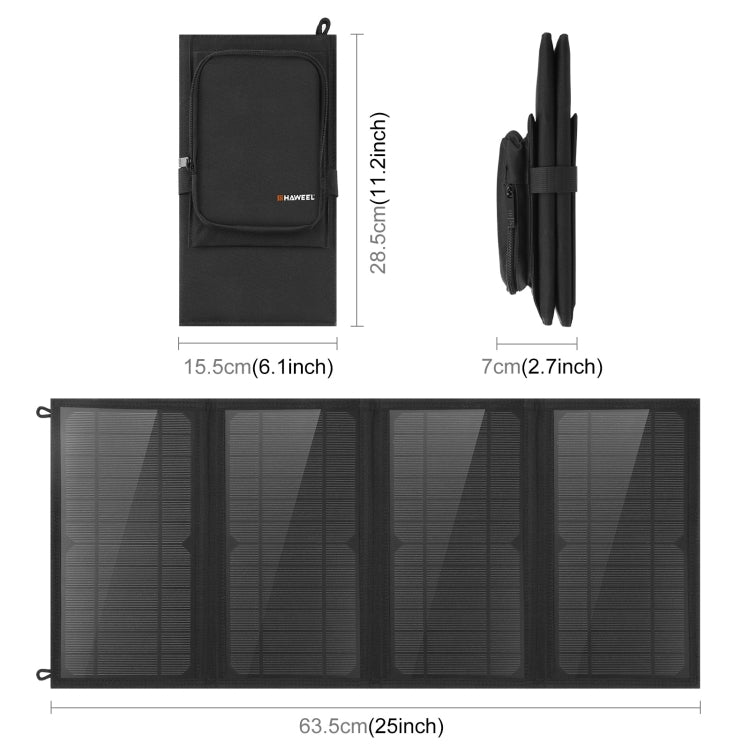 HAWEEL 24W 4 Panels Foldable Solar Panel Charger Bag with 5V / 3.1A Max Dual USB Ports, Support QC3.0 and AFC - free shipping - PMC TechLife - Order now!