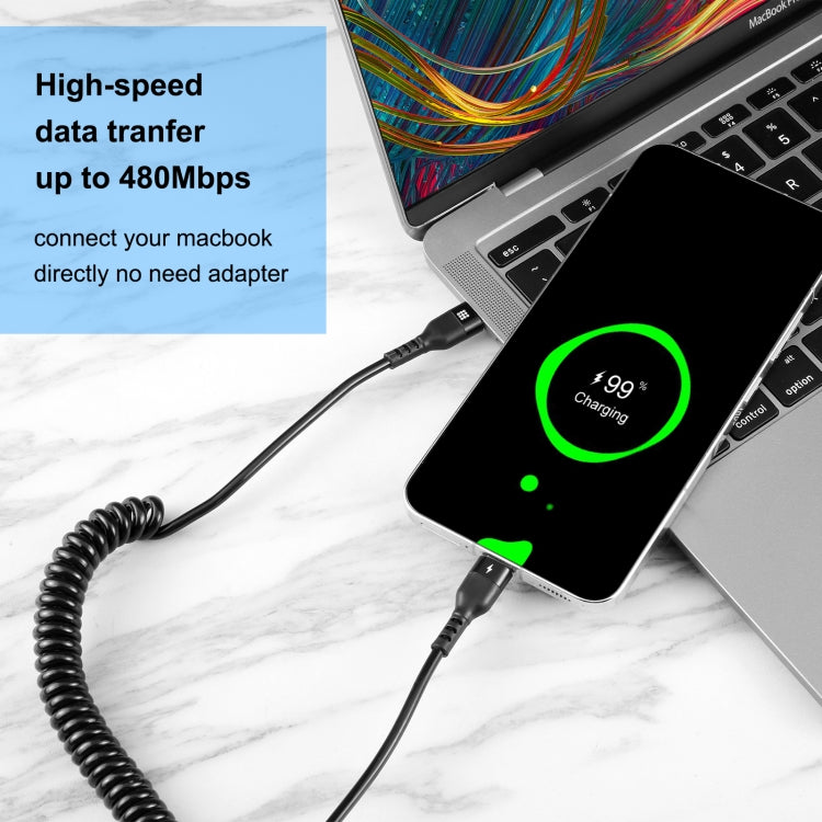 HAWEEL 2m 5A USB-C / Type-C to USB-C / Type-C Retractable Coiled PD Fast Charging Cable - USB-C & Type-C Cable by HAWEEL | Online Shopping South Africa | PMC Jewellery