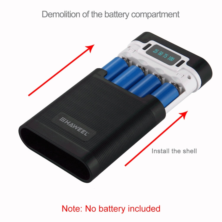 HAWEEL DIY 4 x 18650 Battery (Not Included) 10000mAh Power Bank Shell Box with 2 x USB Output & Display for iPhone, Galaxy, Sony, HTC, Google, Huawei, Xiaomi, Lenovo and other Smartphones(Black) - Power Bank Box by HAWEEL | Online Shopping South Africa | PMC TechLife | Buy Now Pay Later Mobicred