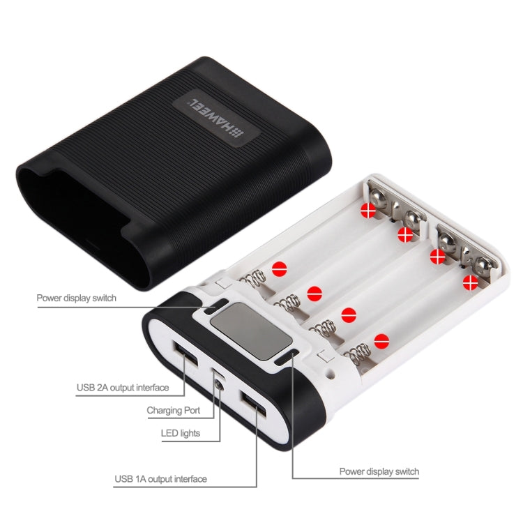 HAWEEL DIY 4 x 18650 Battery (Not Included) 10000mAh Power Bank Shell Box with 2 x USB Output & Display for iPhone, Galaxy, Sony, HTC, Google, Huawei, Xiaomi, Lenovo and other Smartphones(Black) - Power Bank Box by HAWEEL | Online Shopping South Africa | PMC TechLife | Buy Now Pay Later Mobicred