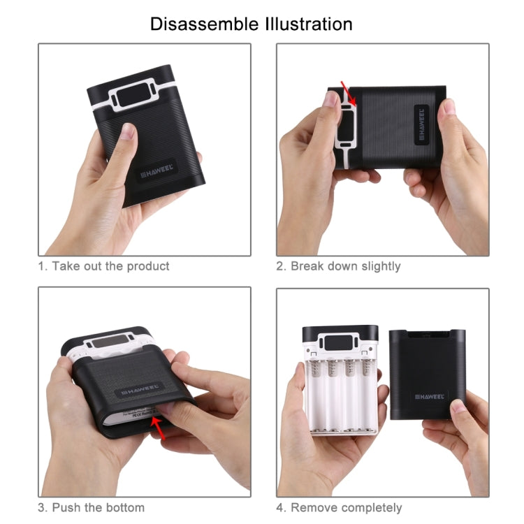 HAWEEL DIY 4 x 18650 Battery (Not Included) 10000mAh Power Bank Shell Box with 2 x USB Output & Display for iPhone, Galaxy, Sony, HTC, Google, Huawei, Xiaomi, Lenovo and other Smartphones(Black) - Power Bank Box by HAWEEL | Online Shopping South Africa | PMC TechLife | Buy Now Pay Later Mobicred