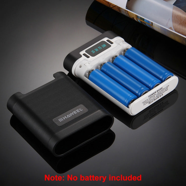 HAWEEL DIY 4 x 18650 Battery (Not Included) 10000mAh Power Bank Shell Box with 2 x USB Output & Display for iPhone, Galaxy, Sony, HTC, Google, Huawei, Xiaomi, Lenovo and other Smartphones(Black) - Power Bank Box by HAWEEL | Online Shopping South Africa | PMC TechLife | Buy Now Pay Later Mobicred
