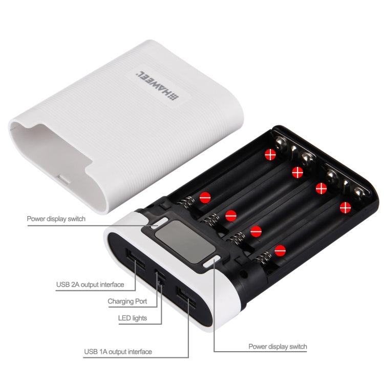 HAWEEL DIY 4 x 18650 Battery (Not Included) 10000mAh Power Bank Shell Box with 2 x USB Output & Display for iPhone, Galaxy, Sony, HTC, Google, Huawei, Xiaomi, Lenovo and other Smartphones(White) - free shipping - PMC TechLife - Order now!