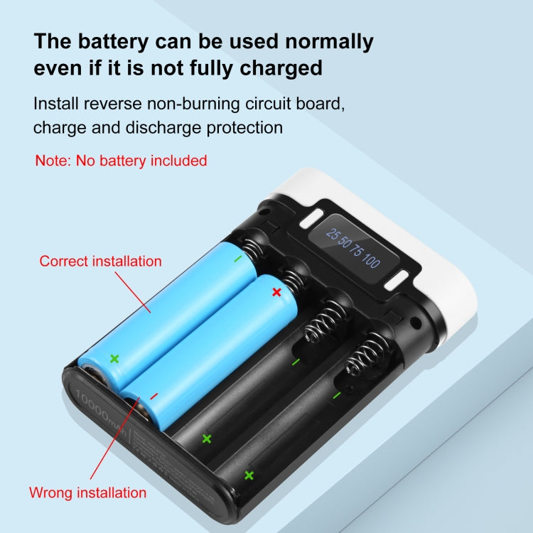 HAWEEL DIY 4x 18650 Battery (Not Included) 10000mAh Dual-way QC Charger Power Bank Shell Box with 2x USB Output & Display, Support PD / QC / SCP / FCP / AFC / PPS / PE (White) - Power Bank Box by HAWEEL | Online Shopping South Africa | PMC Jewellery | Buy Now Pay Later Mobicred