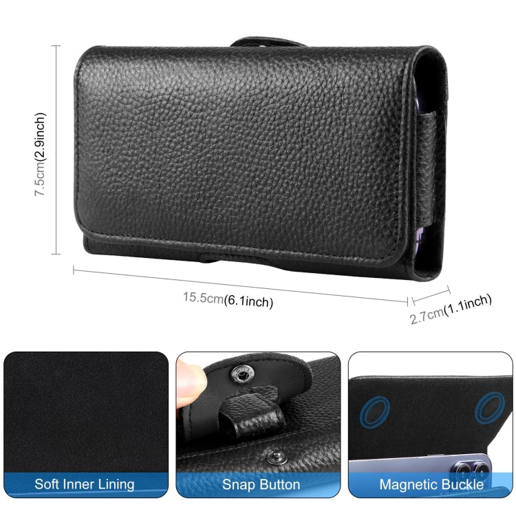 HAWEEL 4.7-6.1 inch Litchi Texture Genuine Leather Phone Belt Clip Horizontal Carrying Pouch (Black) -  by HAWEEL | Online Shopping South Africa | PMC Jewellery | Buy Now Pay Later Mobicred