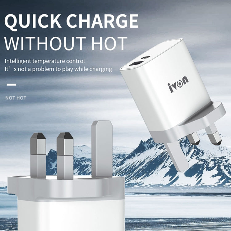 IVON AD52 18W USB-C / Type-C + USB Dual Port PD Fast Charge(UK Plug) - USB Charger by IVON | Online Shopping South Africa | PMC Jewellery | Buy Now Pay Later Mobicred