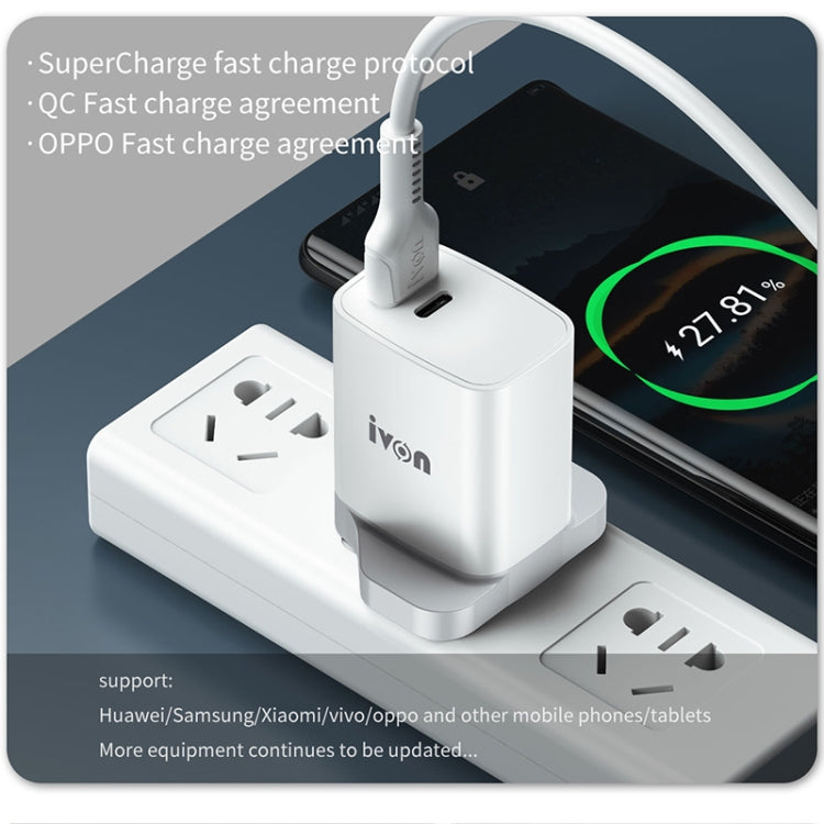 IVON AD52 18W USB-C / Type-C + USB Dual Port PD Fast Charge(UK Plug) - USB Charger by IVON | Online Shopping South Africa | PMC Jewellery | Buy Now Pay Later Mobicred