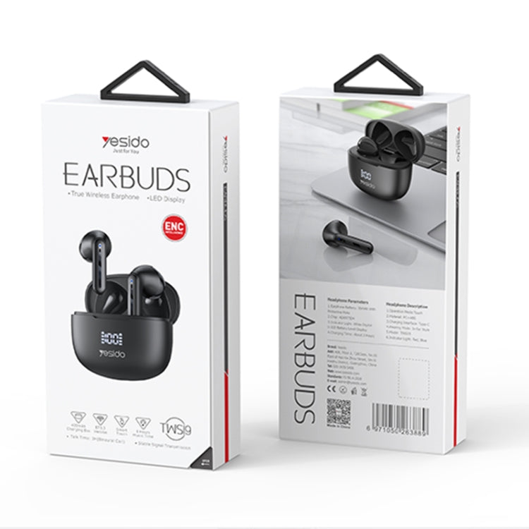 Yesido TWS19 Bluetooth 5.3 LED Digital Display ENC Noise Reduction Bluetooth Earphone (Black) - TWS Earphone by Yesido | Online Shopping South Africa | PMC Jewellery | Buy Now Pay Later Mobicred