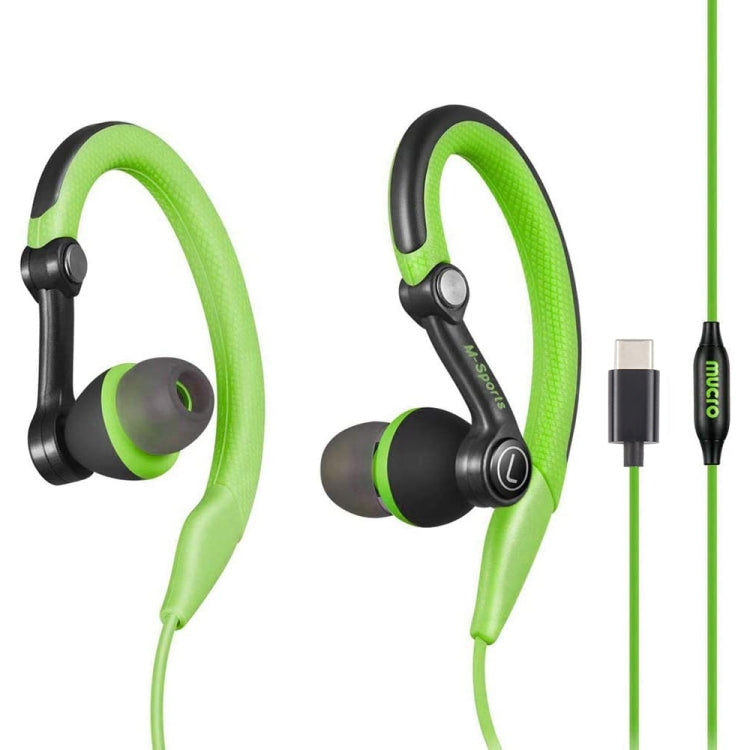 Mucro Type-C Plug In-Ear Sport Earhook Wired Stereo Headphones for Jogging Gym (Green) - Type-C Earphone by Mucro | Online Shopping South Africa | PMC Jewellery | Buy Now Pay Later Mobicred