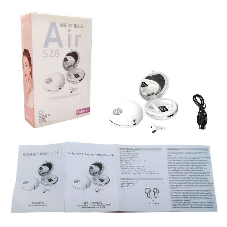 HXSJ Air-S28 TWS Bluetooth 5.3 True Wireless HiFi Stereo Make-up Mirror Earphones with Charging Case (White) - TWS Earphone by HXSJ | Online Shopping South Africa | PMC Jewellery | Buy Now Pay Later Mobicred