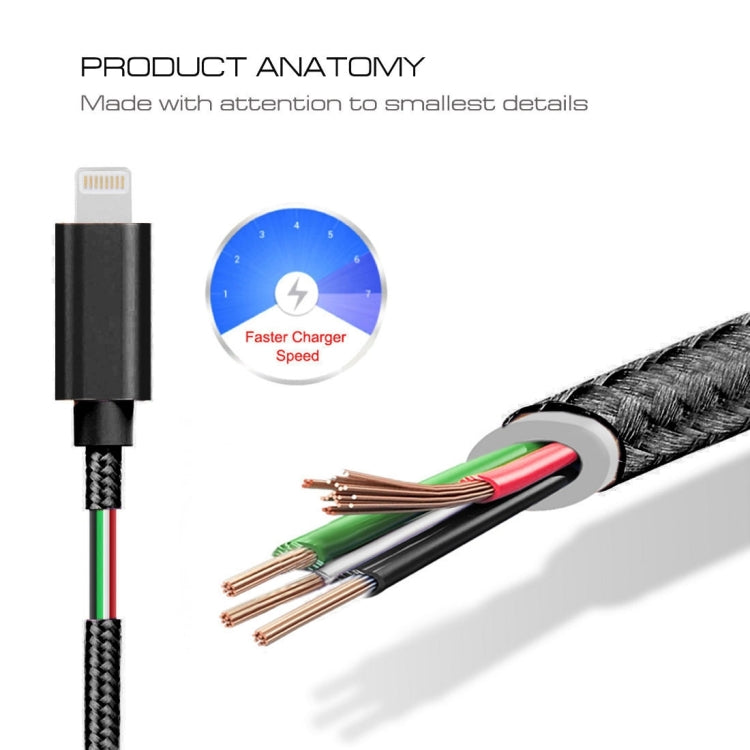 3A Woven Style Metal Head 8 Pin to USB Charge Data Cable, Cable Length: 2m(Black) - Normal Style Cable by PMC Jewellery | Online Shopping South Africa | PMC Jewellery | Buy Now Pay Later Mobicred