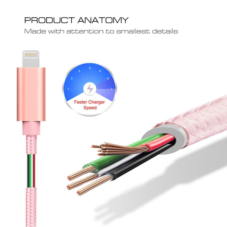 3m 3A Woven Style Metal Head 8 Pin to USB Data / Charger Cable(Rose Gold) - Normal Style Cable by PMC Jewellery | Online Shopping South Africa | PMC Jewellery | Buy Now Pay Later Mobicred