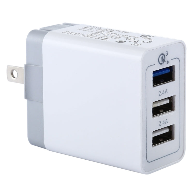 3 USB Ports (3A + 2.4A + 2.4A) Quick Charger QC 3.0 Travel Charger, US Plug, For iPhone, iPad, Samsung, HTC, Sony, Nokia, LG and other Smartphones - free shipping - PMC TechLife - Order now!