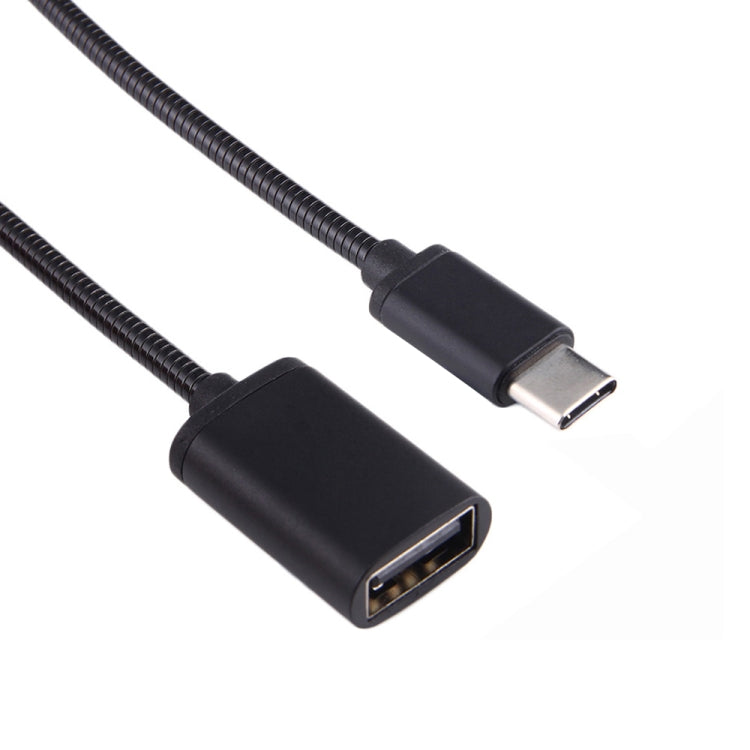 8.3cm USB Female to Type-C Male Metal Wire OTG Cable Charging Data Cable(Black) - OTG Adapter by PMC Jewellery | Online Shopping South Africa | PMC Jewellery | Buy Now Pay Later Mobicred