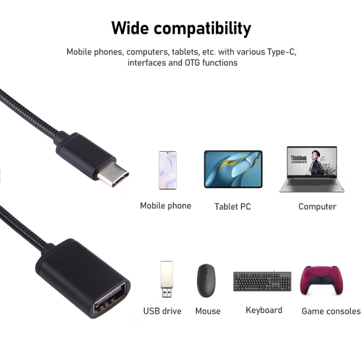 8.3cm USB Female to Type-C Male Metal Wire OTG Cable Charging Data Cable(Black) - OTG Adapter by PMC Jewellery | Online Shopping South Africa | PMC Jewellery | Buy Now Pay Later Mobicred